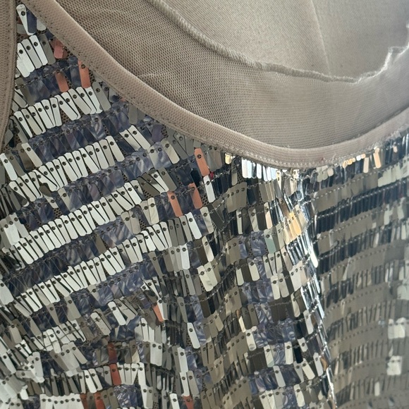 FREE PEOPLE x Intimately FP Disco Fever Mini Slip Silver Sequin Mesh Dress - Picture 11 of 15